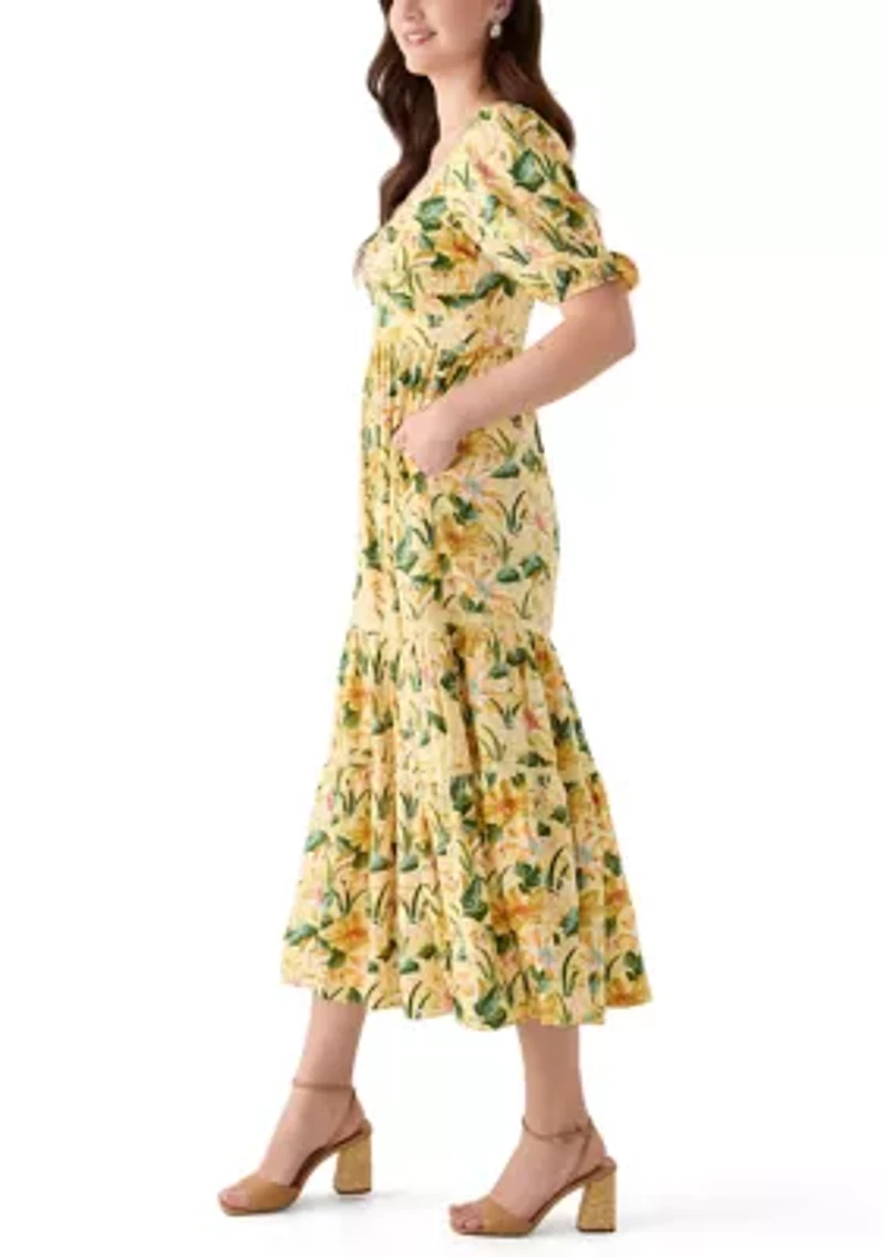 Women's Sweetheart Neck Puff Sleeve Floral Maxi Dress
