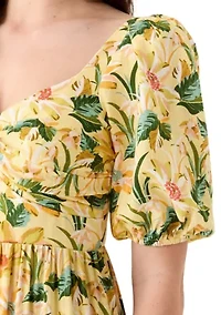 Women's Sweetheart Neck Puff Sleeve Floral Maxi Dress