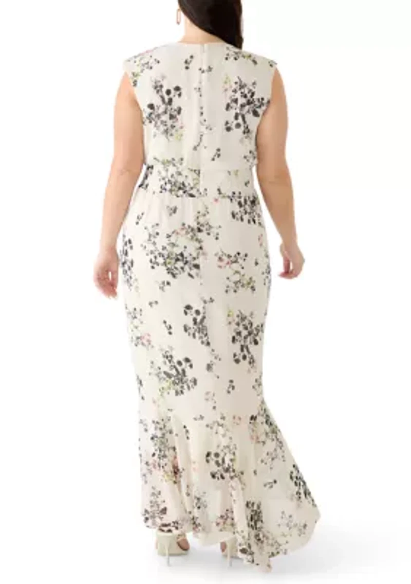 Plus Floral Tie Waist Maxi Dress