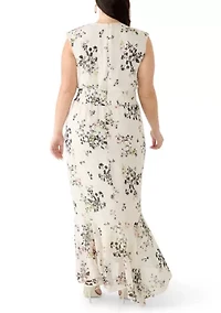Plus Floral Tie Waist Maxi Dress