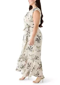 Plus Floral Tie Waist Maxi Dress
