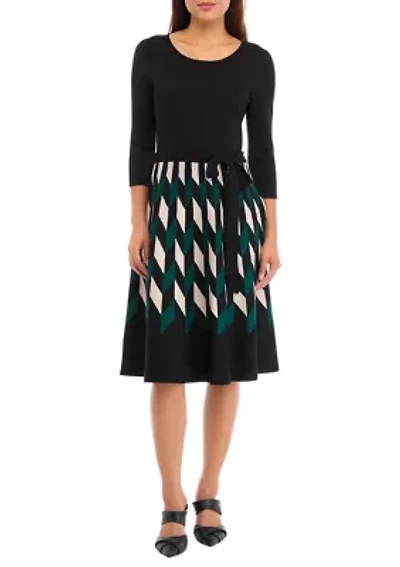 Women's 3/4 Sleeve Printed Skirt Dress