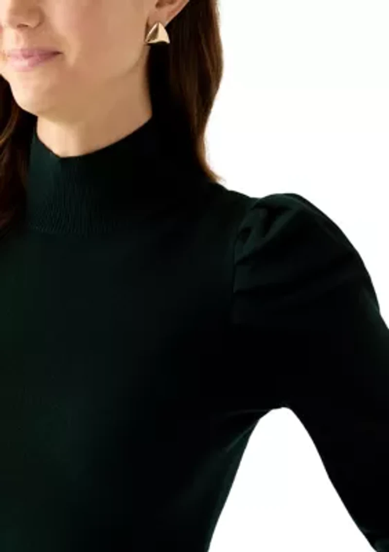 Women's Puff Sleeve Mock Neck Solid Sheath Dress