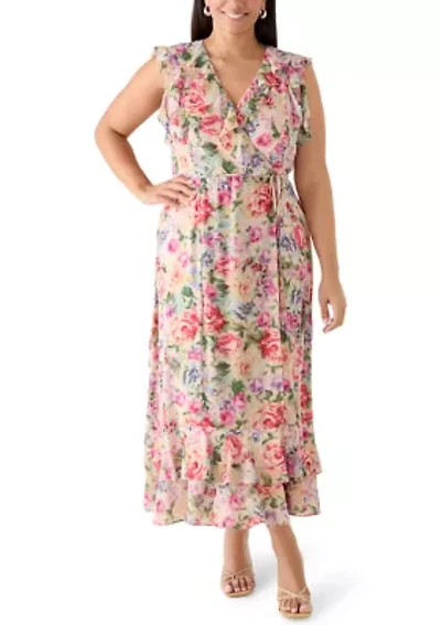 Plus Sleeveless Ruffle Floral Maxi Dress