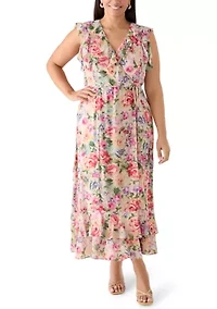 Plus Sleeveless Ruffle Floral Maxi Dress
