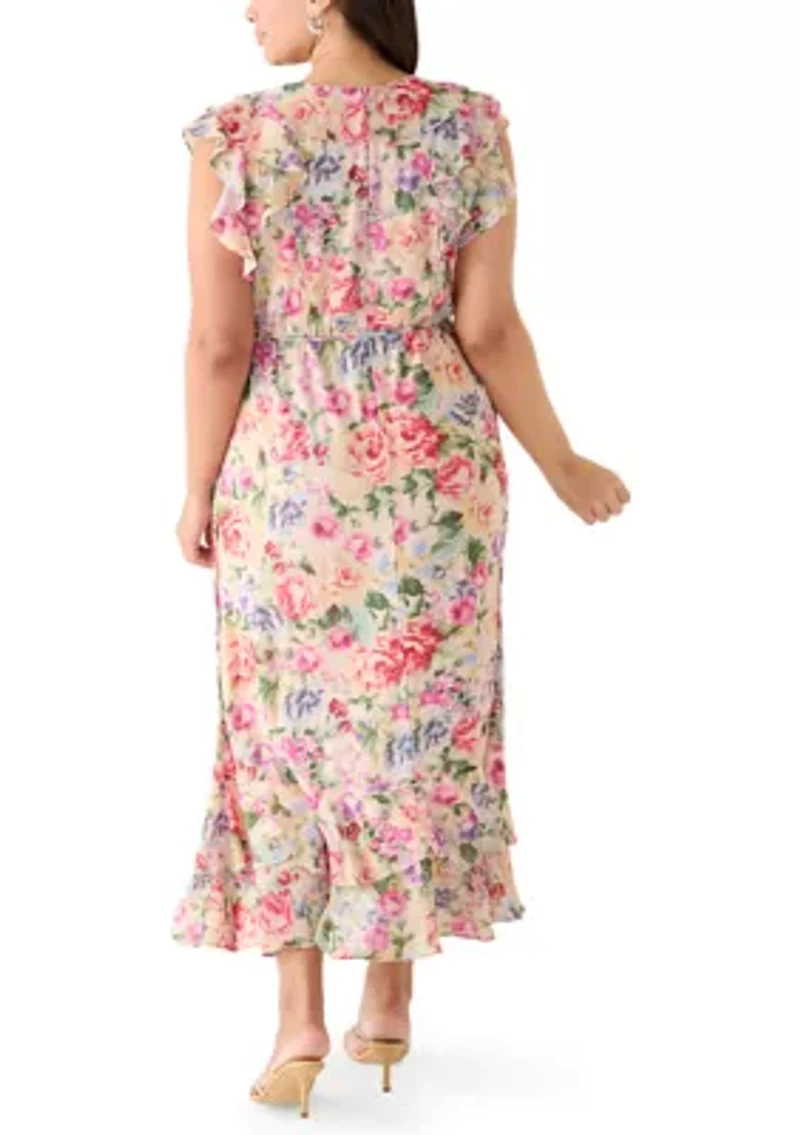 Plus Sleeveless Ruffle Floral Maxi Dress