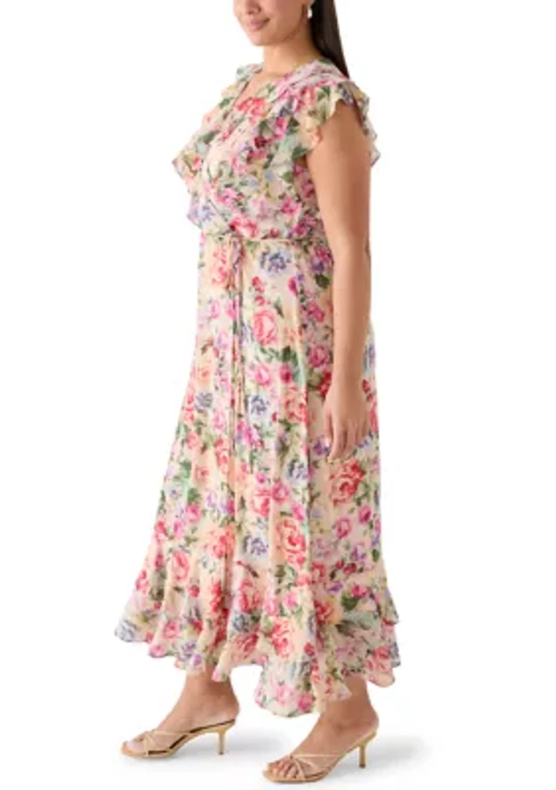 Plus Sleeveless Ruffle Floral Maxi Dress