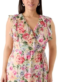 Plus Sleeveless Ruffle Floral Maxi Dress