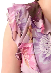 Plus Short Sleeve V-Neck Floral Print Chiffon Maxi Dress