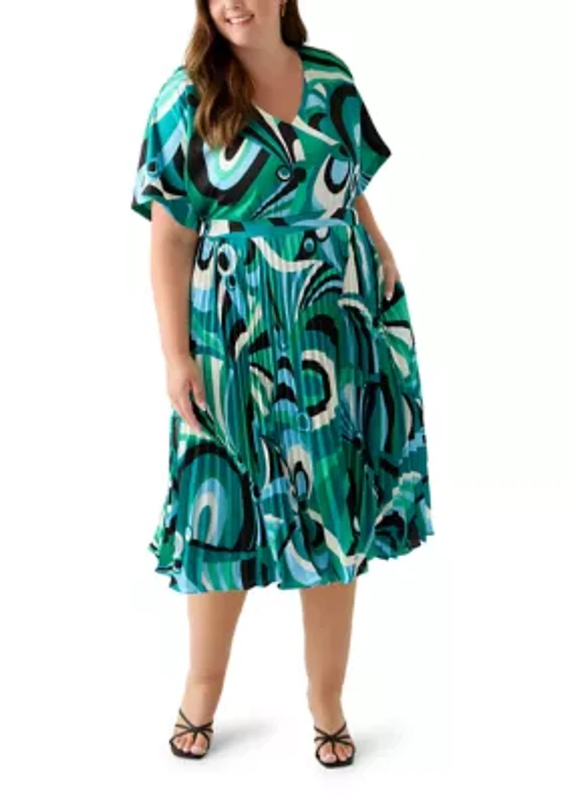 Plus V-Neck Abstract Fit and Flare Dress