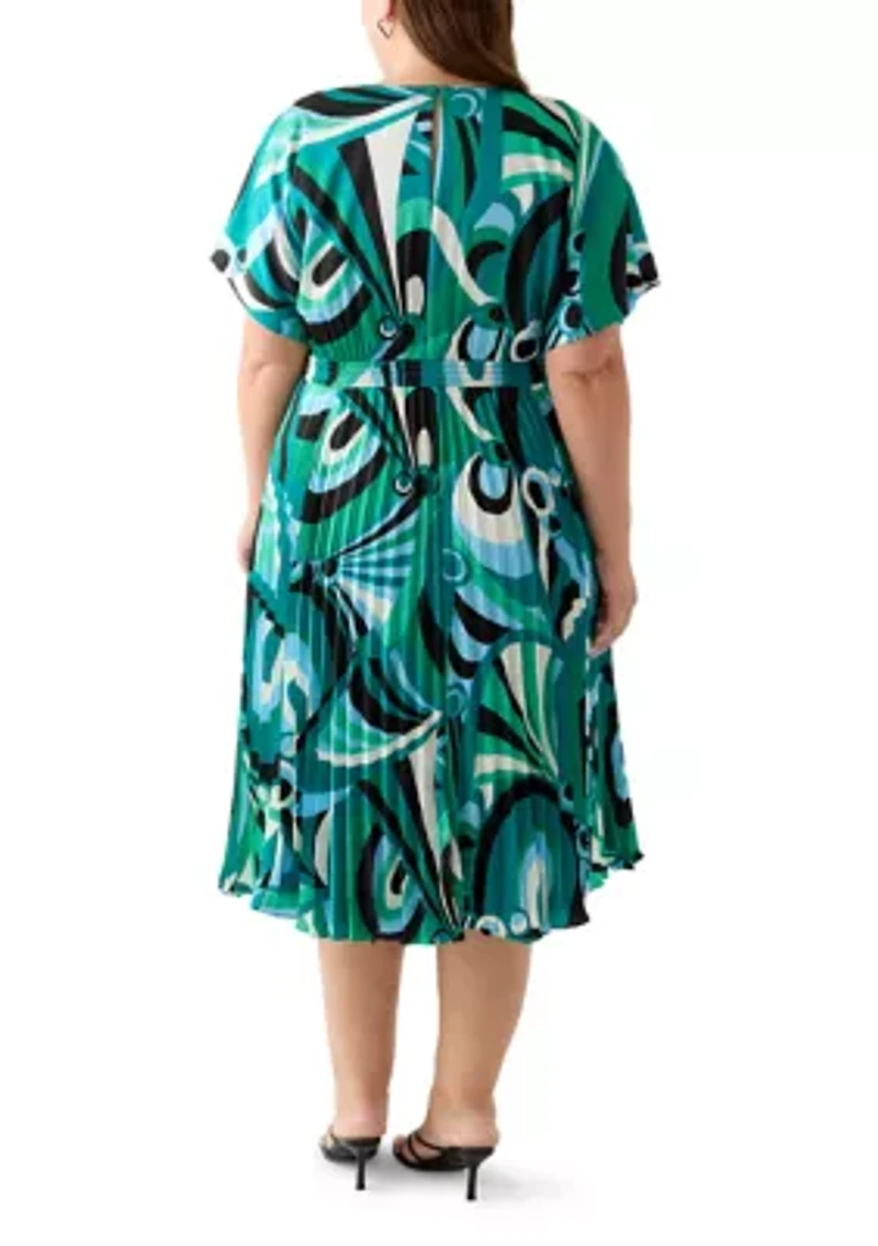 Plus V-Neck Abstract Fit and Flare Dress