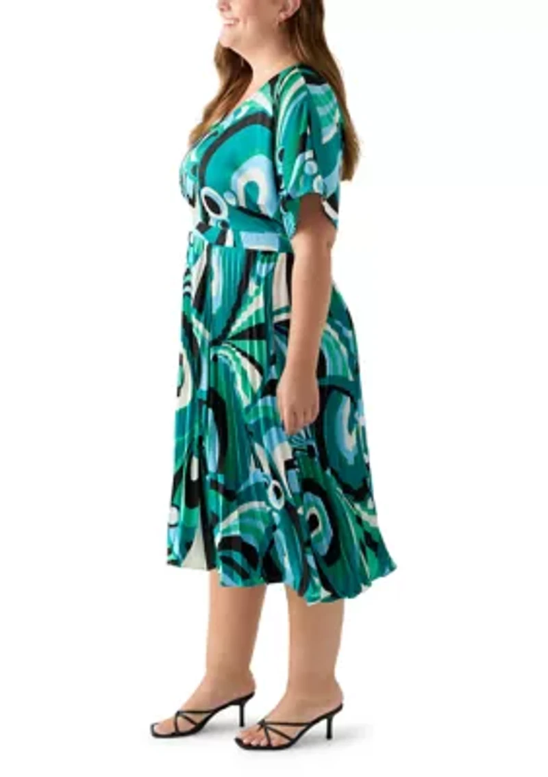 Plus V-Neck Abstract Fit and Flare Dress