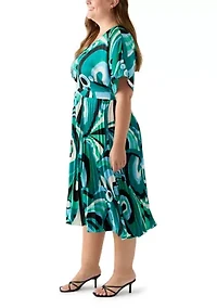 Plus V-Neck Abstract Fit and Flare Dress