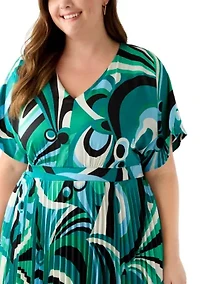 Plus V-Neck Abstract Fit and Flare Dress