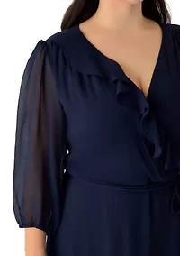 Plus 3/4 Blouson Sleeve Chiffon Maxi Dress