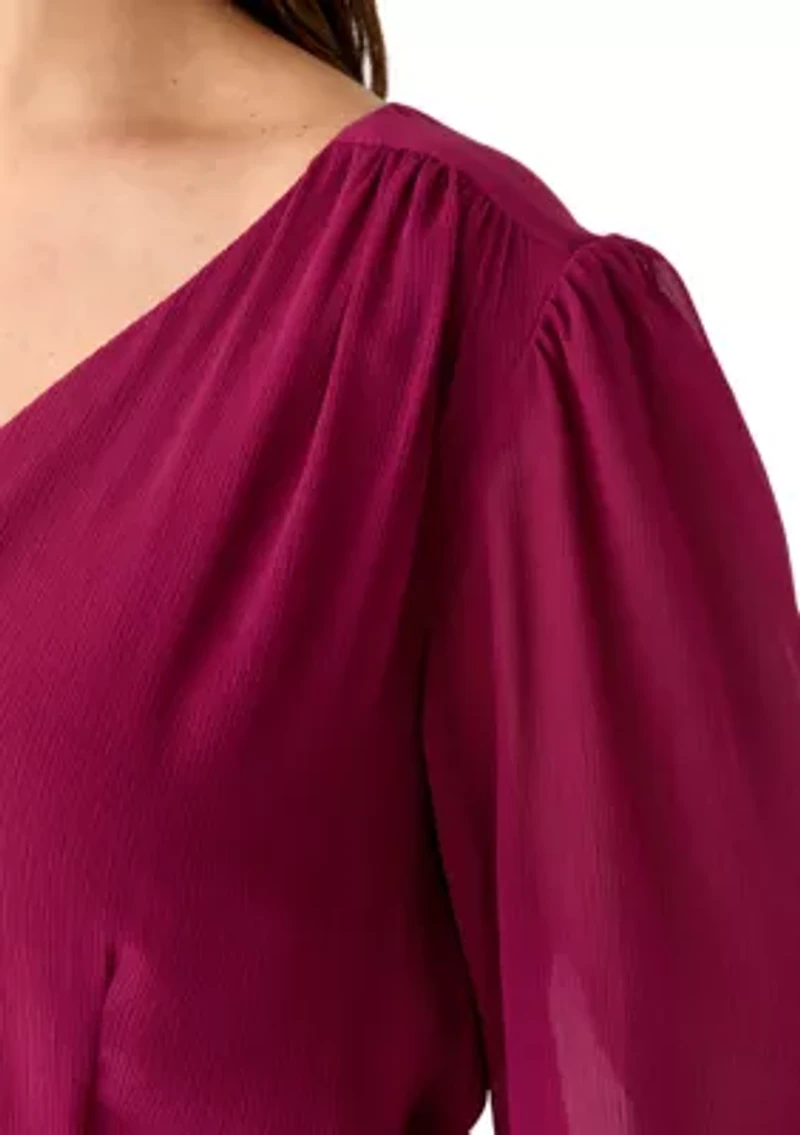 Plus 3/4 Blouson Sleeve Chiffon Maxi Dress