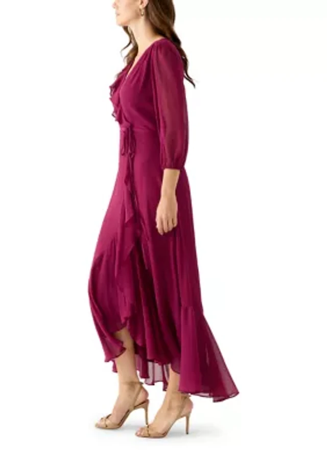 bhldn asha flutter-sleeve v-neck chiffon maxi dress BHLDN Asha Flutter-Sleeve V-Neck Chiffon Maxi Dress