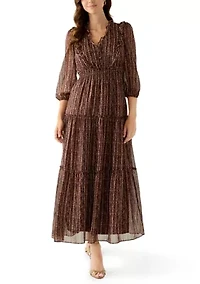 Women's V-Neck Print Chiffon Maxi Dress