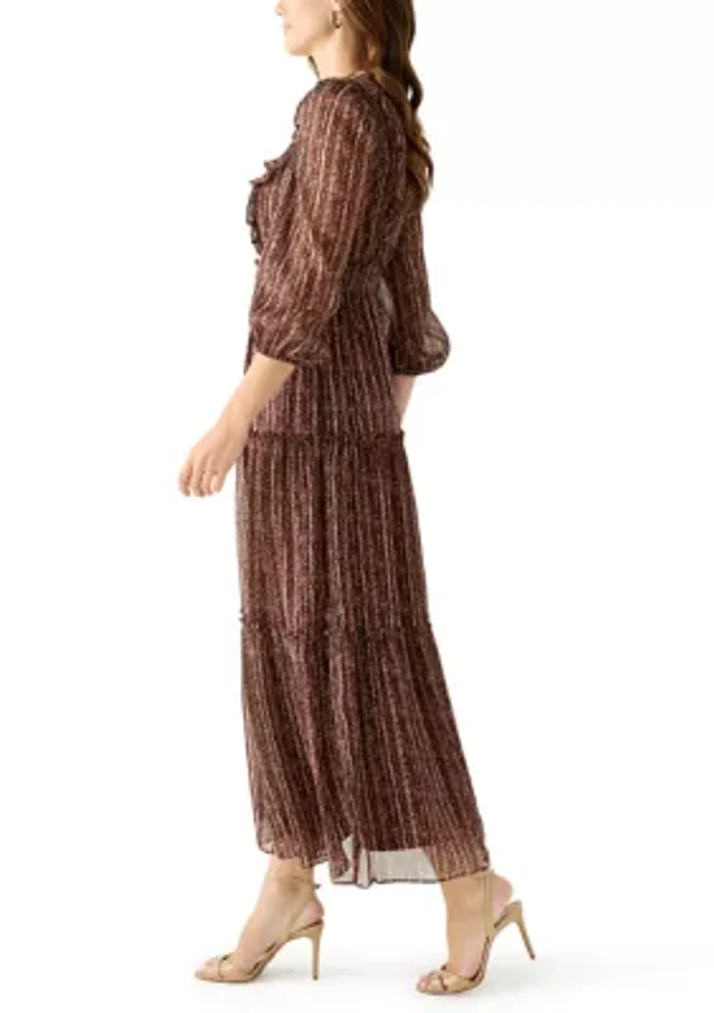 Women's V-Neck Print Chiffon Maxi Dress