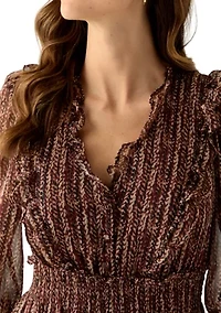 Women's V-Neck Print Chiffon Maxi Dress