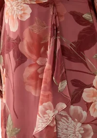 Plus 3/4 Sleeve V-Neck Floral Print Chiffon Maxi Dress