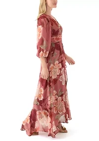 Women's 3/4 Sleeve Floral Chiffon Maxi Dress