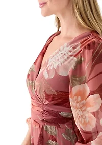Women's 3/4 Sleeve Floral Chiffon Maxi Dress