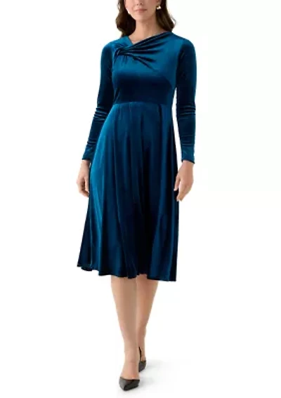 Women's Asymmetrical Neck Fit and Flare Velvet Dress