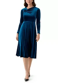 Women's Asymmetrical Neck Fit and Flare Velvet Dress