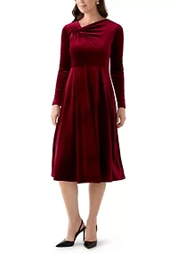 Women's Asymmetrical Neck Fit and Flare Velvet Dress