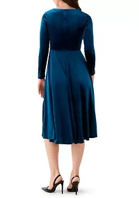 Women's Asymmetrical Neck Fit and Flare Velvet Dress