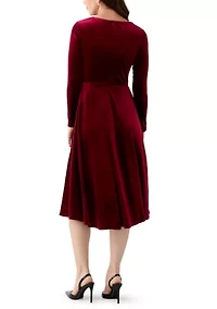 Women's Asymmetrical Neck Fit and Flare Velvet Dress
