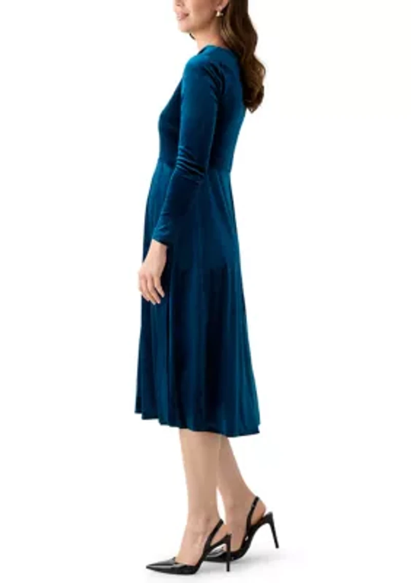 Women's Asymmetrical Neck Fit and Flare Velvet Dress