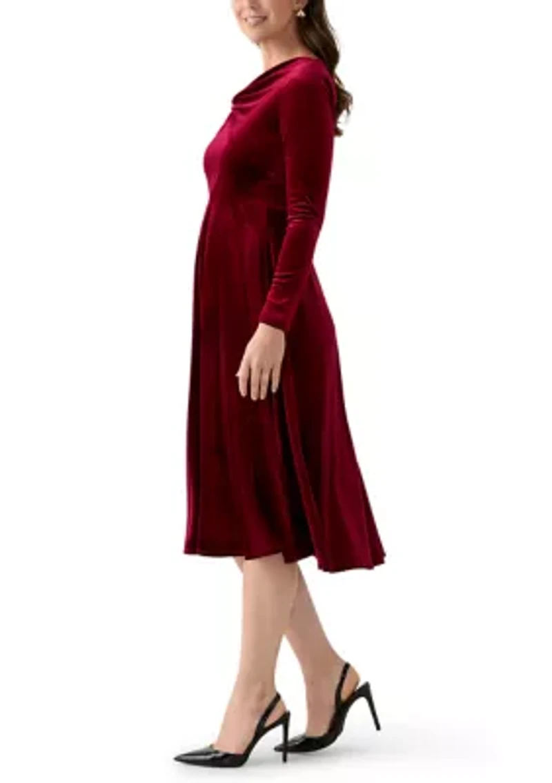Women's Asymmetrical Neck Fit and Flare Velvet Dress