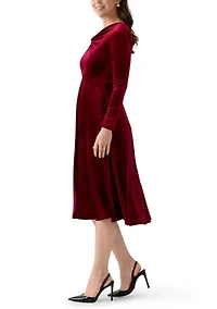 Women's Asymmetrical Neck Fit and Flare Velvet Dress
