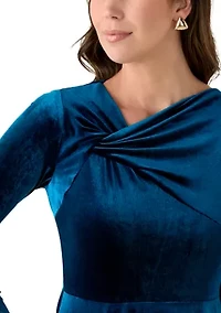 Women's Asymmetrical Neck Fit and Flare Velvet Dress