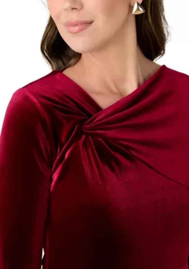 Women's Asymmetrical Neck Fit and Flare Velvet Dress