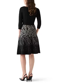 Women's Crew Neck Fit and Flare Print Sweater Dress