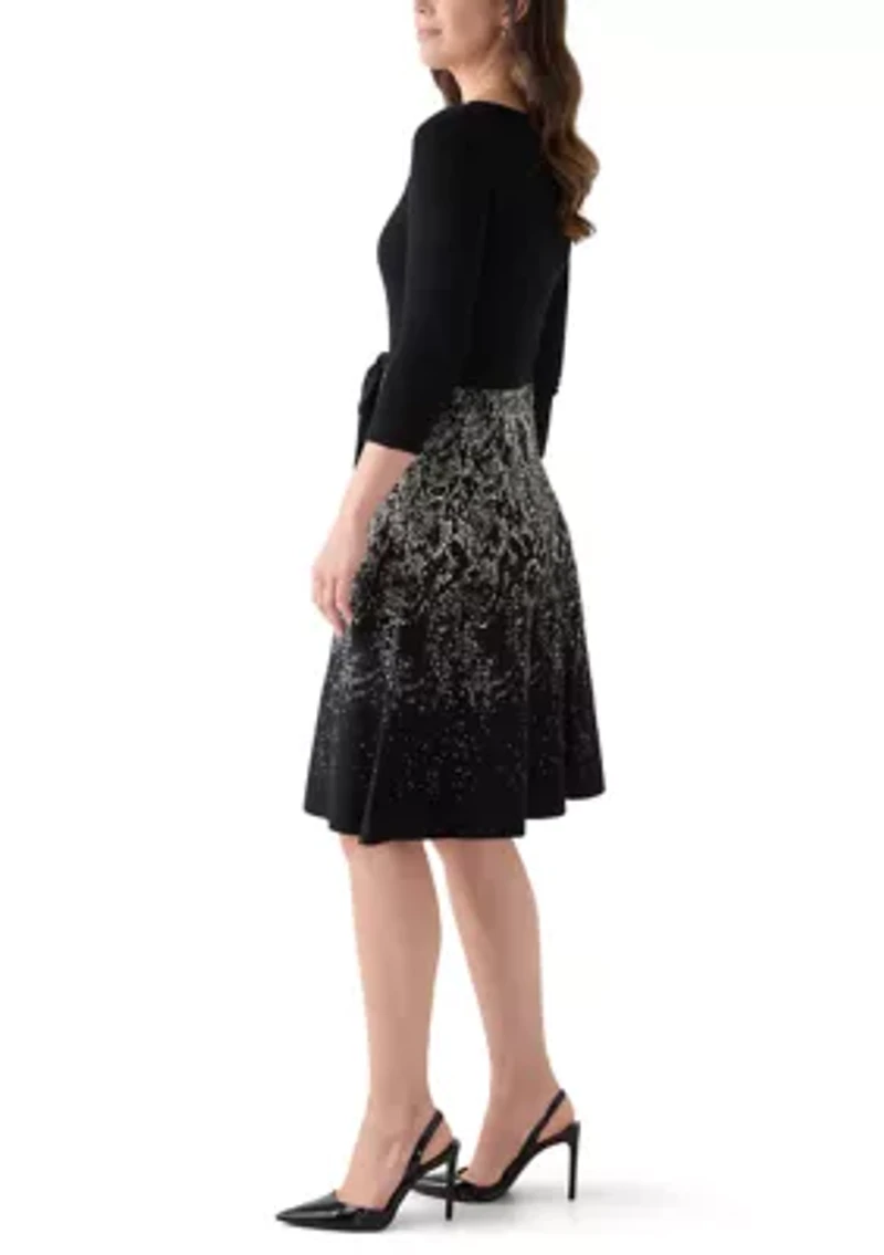 Women's Crew Neck Fit and Flare Print Sweater Dress
