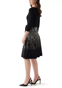 Women's Crew Neck Fit and Flare Print Sweater Dress