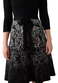 Women's Crew Neck Fit and Flare Print Sweater Dress