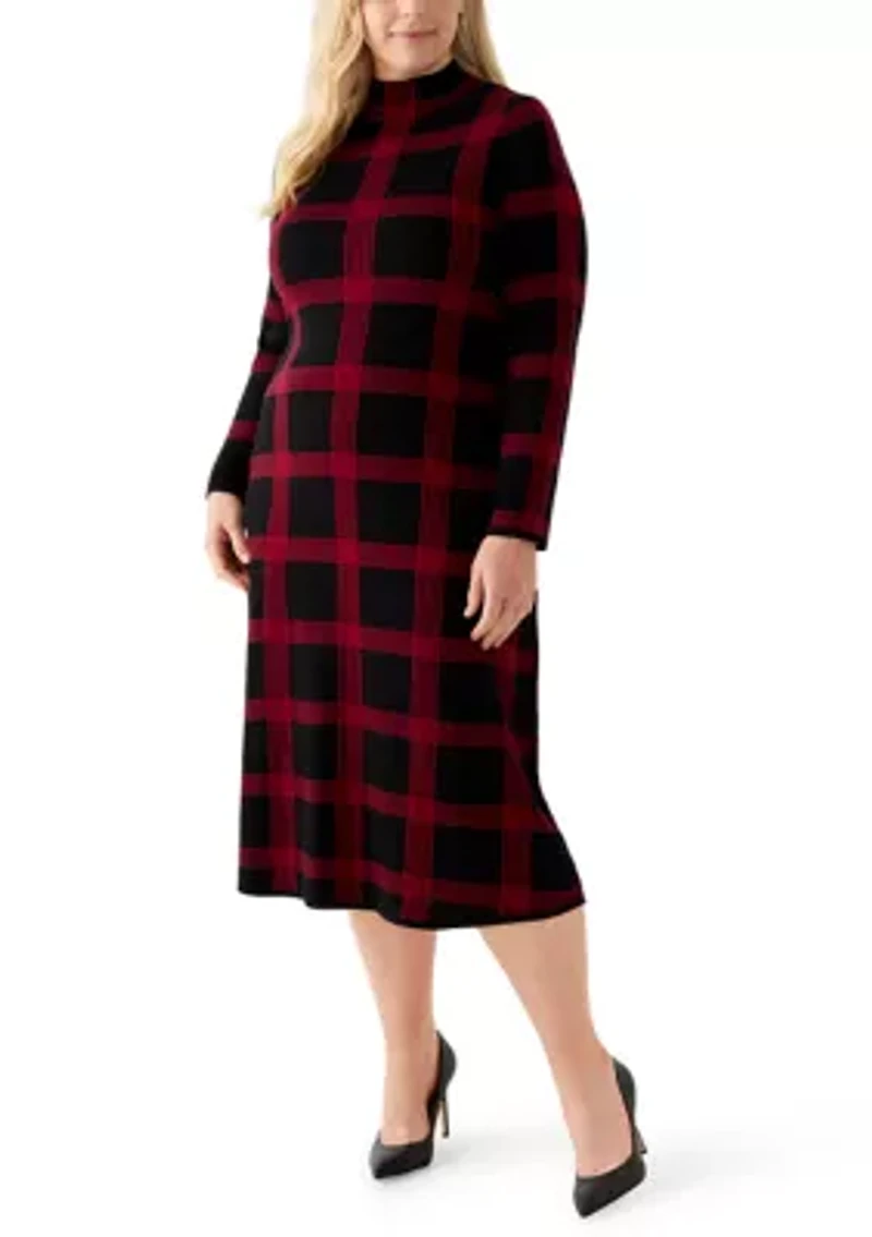 Plus Long Sleeve Mock Neck A-Line Sweater Dress