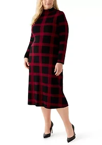 Plus Long Sleeve Mock Neck A-Line Sweater Dress