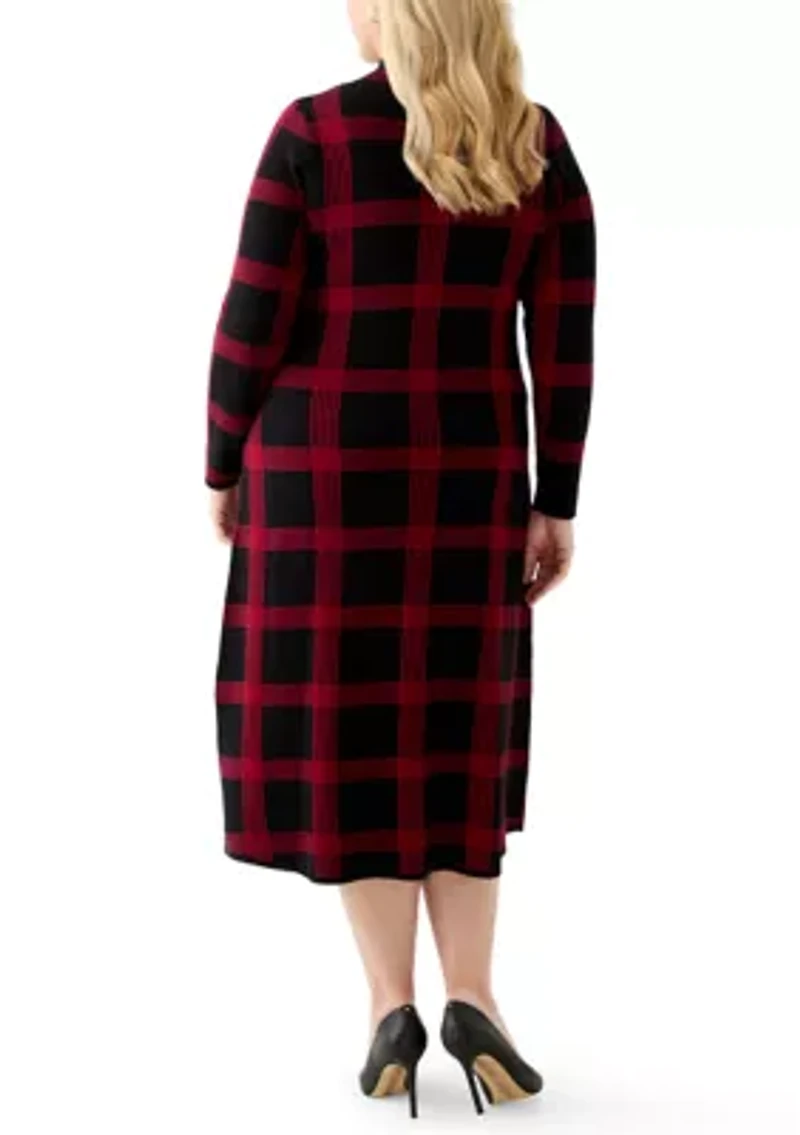 Plus Long Sleeve Mock Neck A-Line Sweater Dress