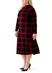 Plus Long Sleeve Mock Neck A-Line Sweater Dress