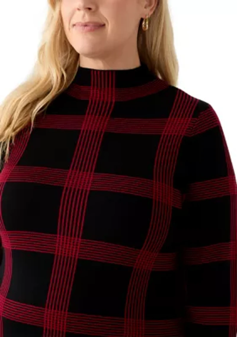 Plus Long Sleeve Mock Neck A-Line Sweater Dress