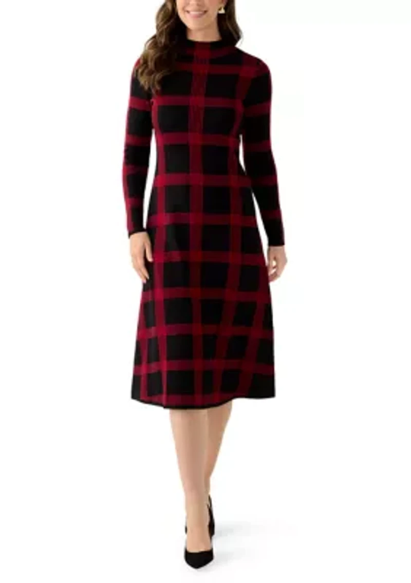 Women's Long Sleeve Mock Neck A-Line Sweater Dress