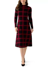 Women's Long Sleeve Mock Neck A-Line Sweater Dress