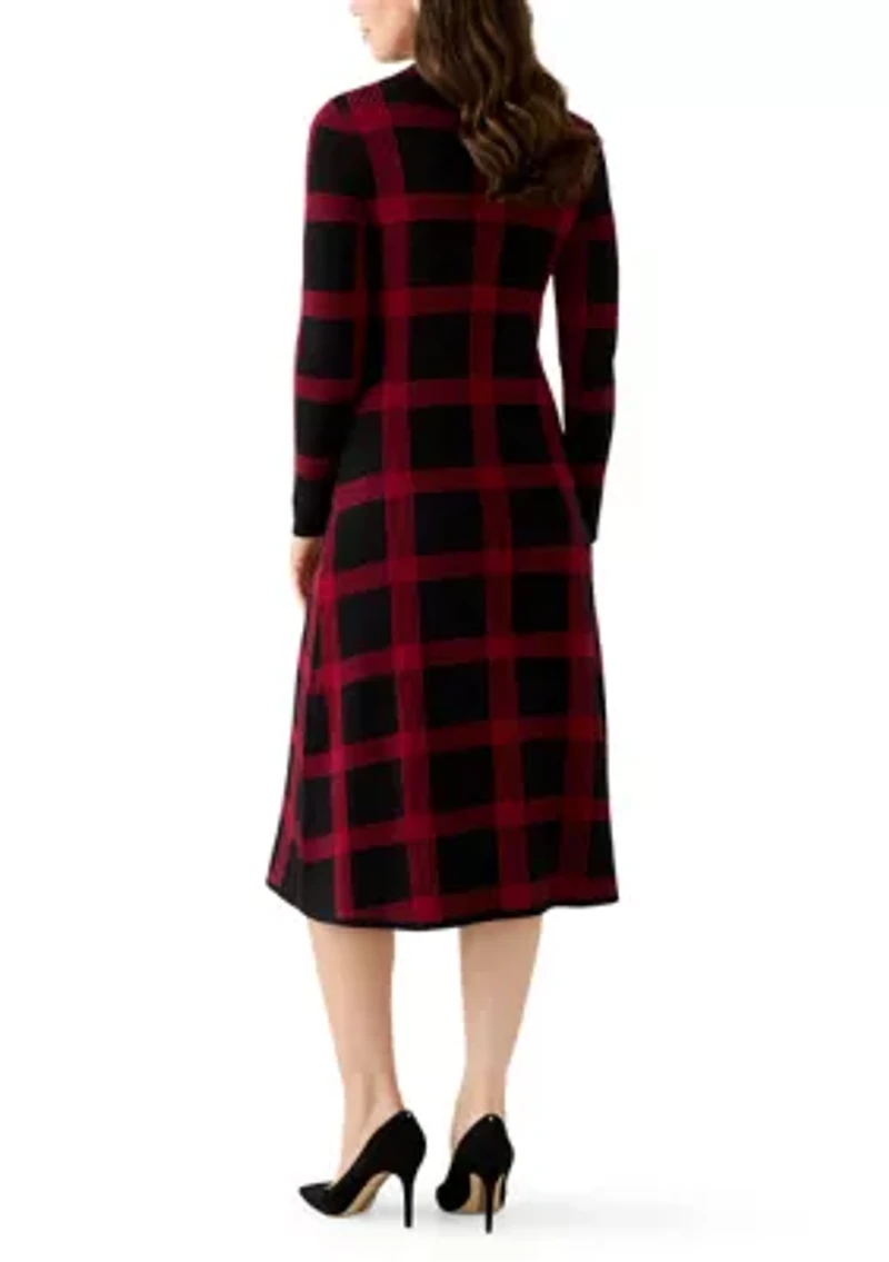 Women's Long Sleeve Mock Neck A-Line Sweater Dress