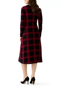 Women's Long Sleeve Mock Neck A-Line Sweater Dress